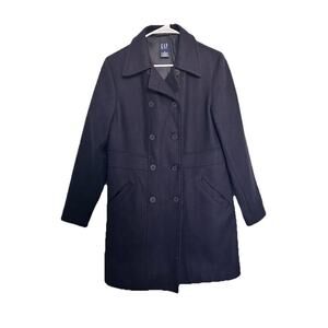 Gap Wool Blend Lined Navy Blue Winter Trench Double Breasted Coat Women’s Size S